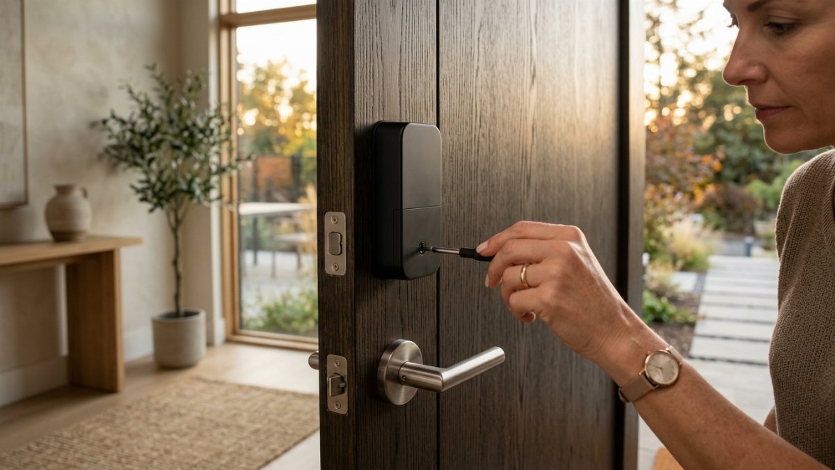 Installing a smart lock on a new home's front door