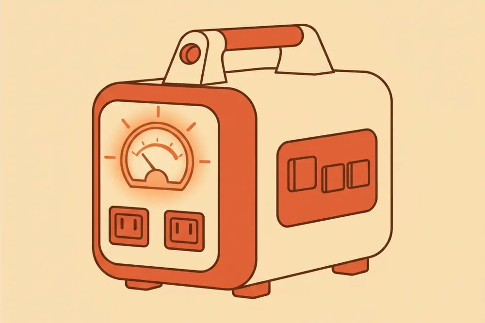 Illustration of a portable generator with a glowing wattage gauge