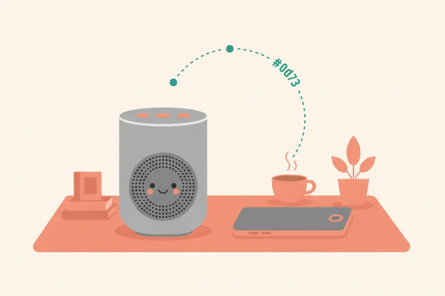 Illustration of a smart speaker connected to a smartphone