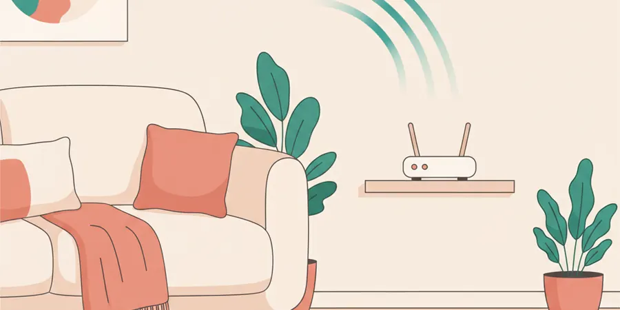 Illustration of a robot vacuum reconnecting to a wifi router